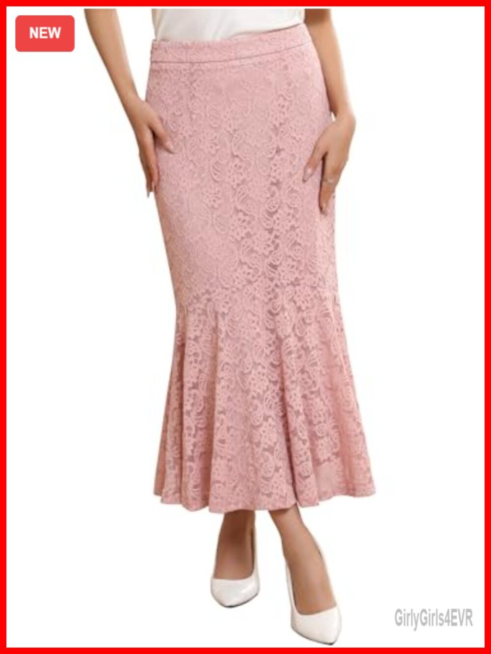 Women's Lace Mermaid Midi Skirt Ruffle Hem Cocktail Wedding Guest